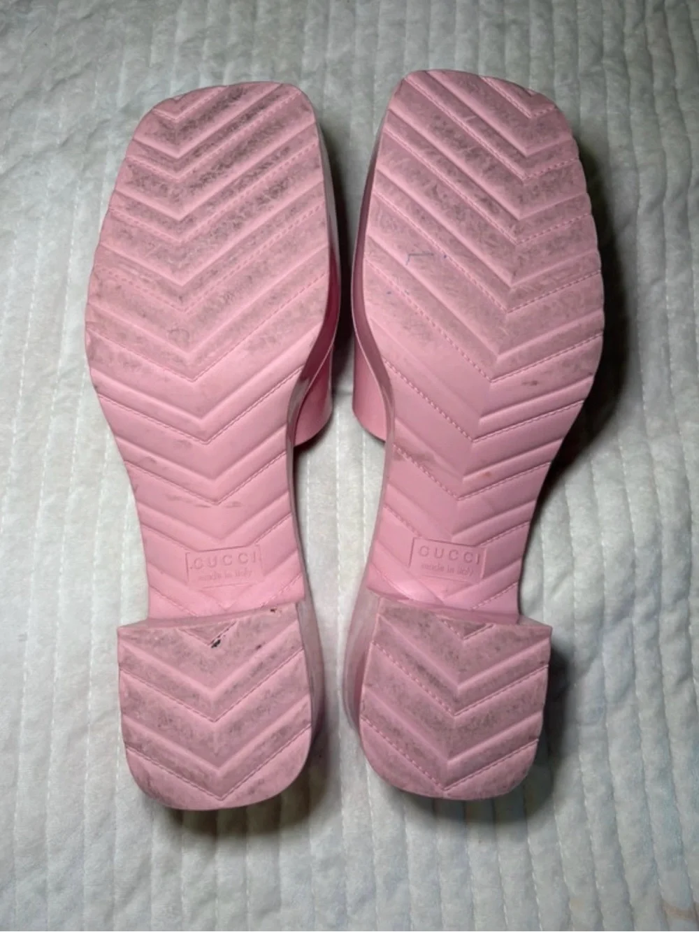 Gucci Rubber Platform Sandals Womens 40/9 Pink Block Heel Mules Slides Shoes